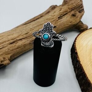 Hamsa Turquoise and Sterling Silver Ring